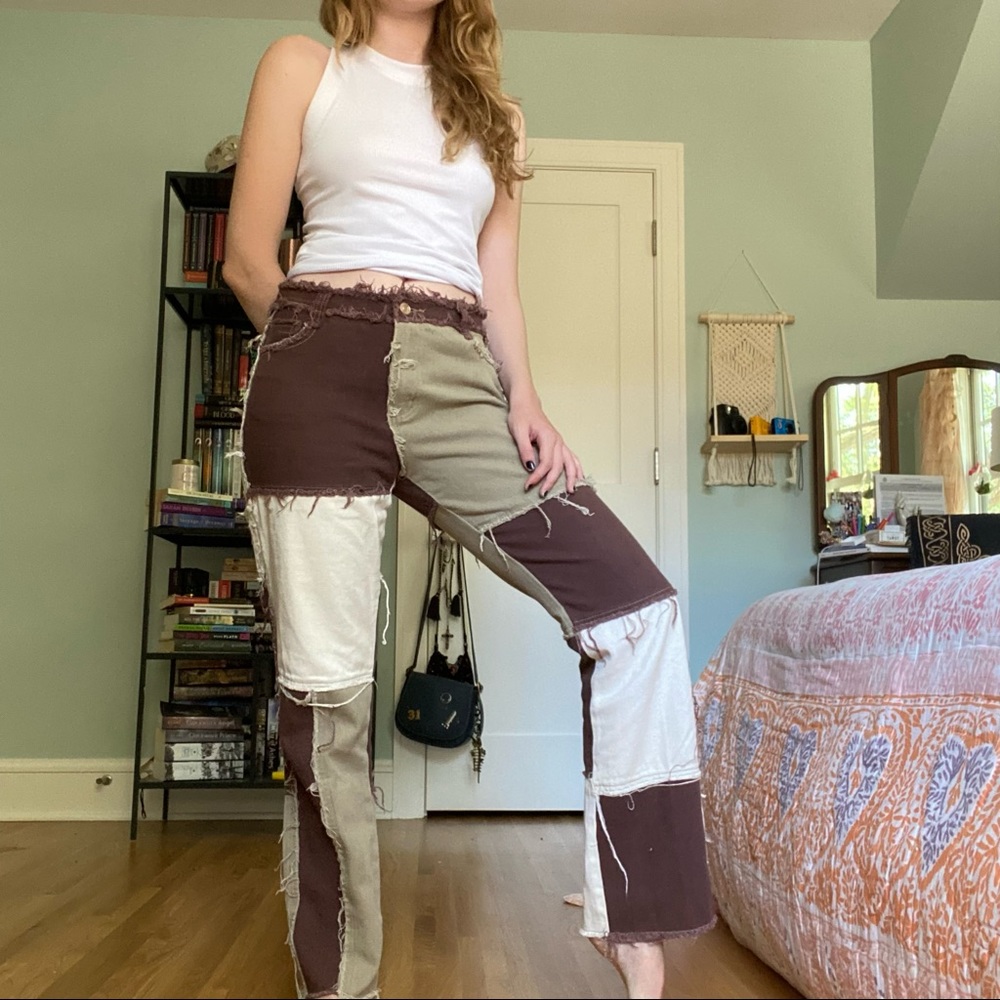 Brown Patchwork Jeans - image 4